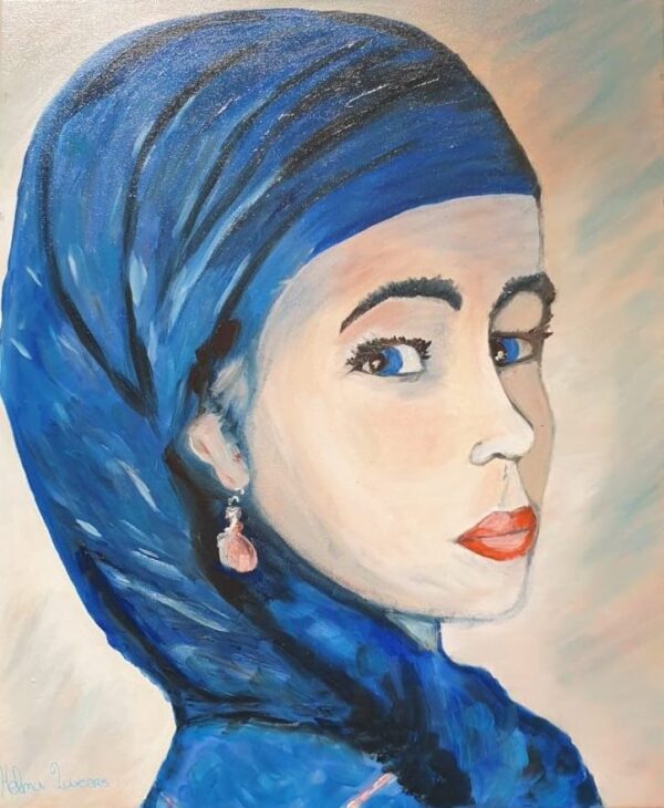 4) Vrouwengezicht met blauwe hoofddoek